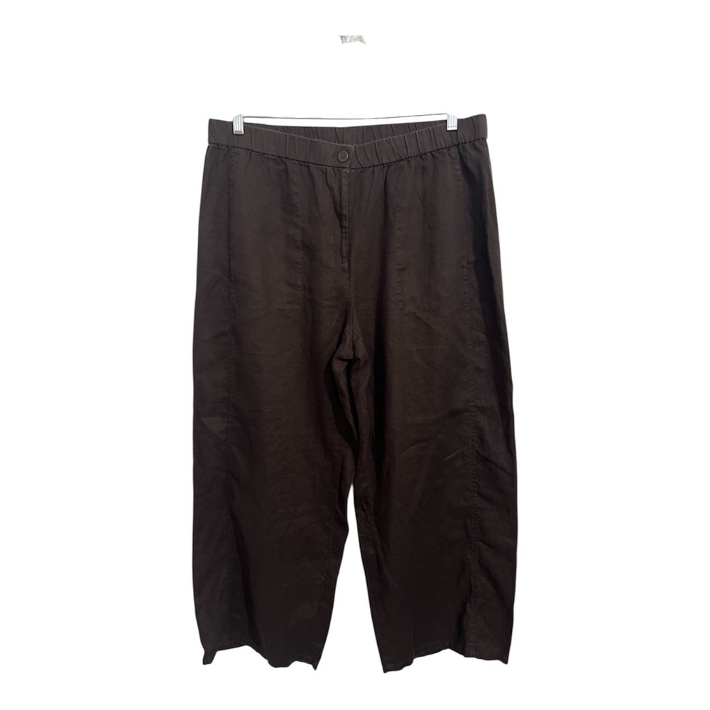Eileen Fisher Pant Women’s XL Brown Organic Linen Wide-Leg Trouser Lagenlook